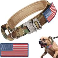 🐾 tactical dog collar 1.5" thick nylon camo w/ metal buckle - heavy duty, usa flag, adjustable for large/medium dogs with handle - military training, ideal for large males logo