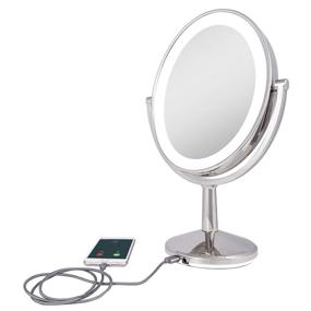img 3 attached to 💡 Zadro Huntington LED Lighted Oval Dual Sided Mirror: Rechargeable Vanity Beauty Makeup Mirror with Cell Phone USB Charging Port, Polished Nickel - 5X/1X Magnification