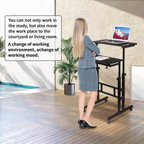 img 1 attached to Hadulcet Mobile Standing Desk: Adjustable Laptop Cart 📚 with Wheels, Ideal for Home, Office, and Classroom Use