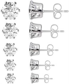 img 4 attached to 💎 Hypoallergenic Stainless Steel Stud Earrings Set - Spectacular Cubic Zirconia in 5 Sizes (3mm, 4mm, 5mm, 6mm, and 7mm) for Men, Women, Boys, and Girls