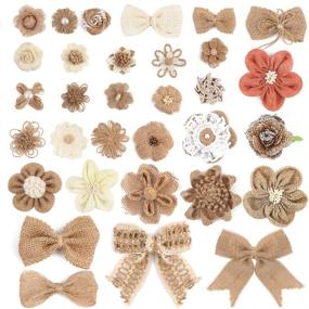 img 4 attached to VGOODALL 32 PCS Natural Burlap Flowers Set: Perfect Wedding Party Decor and DIY Craft Embellishment with Burlap Lace Flowers and Bowknot