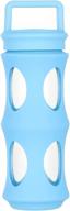 💧 kungfubull glass water bottles, eco-friendly reusable water bottle with silicone sleeve, unbreakable, shatter-proof, wide mouth, 18 oz (blue) логотип