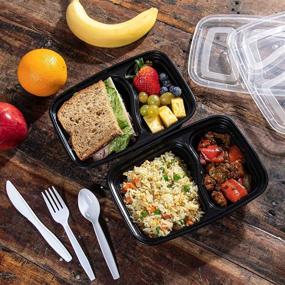 img 2 attached to 🍱 55 Pack I00000 Meal Prep Containers with Lids, 28 oz Black Rectangular Lunch Containers, 2 Compartment Food Storage Bento Box - Microwaveable, Freezer & Dishwasher Safe