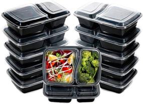 img 4 attached to 🍱 55 Pack I00000 Meal Prep Containers with Lids, 28 oz Black Rectangular Lunch Containers, 2 Compartment Food Storage Bento Box - Microwaveable, Freezer & Dishwasher Safe