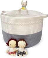 🧺 doriar extra large braided woven cotton rope basket - 21.7'' x 13.8'' - ideal for kids toys storage, laundry, clothes, blanket, pillow, towel, diaper and home decor - white and gray logo
