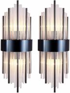 🔮 bokt modern crystal wall sconce lighting, elegant 2-light fixtures wall mount lamp with brass base for bedroom living room bathroom hallway entryway hotel restaurant (2 pack in black) логотип