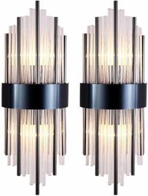 img 4 attached to 🔮 BOKT Modern Crystal Wall Sconce Lighting, Elegant 2-Light Fixtures Wall Mount Lamp with Brass Base for Bedroom Living Room Bathroom Hallway Entryway Hotel Restaurant (2 Pack in Black)