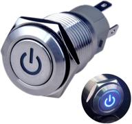 🔵 ulincos latching push button switch u16f5 1no1nc spdt on/off silver stainless steel shell with blue power symbol led, perfect for 16mm (5/8 inch) applications logo