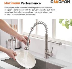 img 3 attached to 🚰 OWOFAN Brushed Nickel Pull Out Kitchen Faucet - Commercial Single Handle Sprayer, Low Lead, Deck Plate Included