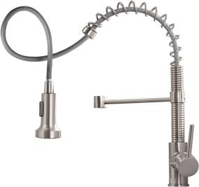 img 4 attached to 🚰 OWOFAN Brushed Nickel Pull Out Kitchen Faucet - Commercial Single Handle Sprayer, Low Lead, Deck Plate Included