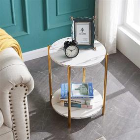 img 1 attached to 🌟 Urraca Gold White Marble Side End Table with Storage Shelf - 2-Tier Round Nightstand, 16"D x 22"H