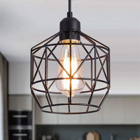 img 4 attached to Farmhouse Black Basket Cage Pendant Light Fixture - Stylish Industrial Lighting for Kitchen, Dining Room, Closet, Bar, Entryway, Bathroom - E26 1 Light