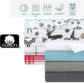 img 1 attached to 🛏️ Printed 100% Cotton Flannel Sheet Set - Ultra-Soft Heavyweight Flannel – Twin Sheet Set with Deep Pockets - Snowflake Pattern