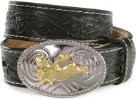 🐂 nocona boys' tooled bull rider floral leather western belt buckle - 1-1/4 inch logo