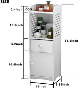 img 3 attached to 🚽 Rerii Bathroom Storage Cabinet: White Free Standing Floor Organizer with Drawer and Door, Small Side Toilet Cabinet