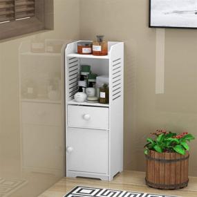 img 2 attached to 🚽 Rerii Bathroom Storage Cabinet: White Free Standing Floor Organizer with Drawer and Door, Small Side Toilet Cabinet