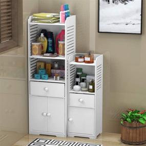 img 1 attached to 🚽 Rerii Bathroom Storage Cabinet: White Free Standing Floor Organizer with Drawer and Door, Small Side Toilet Cabinet