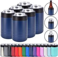 🚰 clear water home goods - 12 oz stainless steel double wall vacuum insulated can or bottle cooler - navy blue (6 pack) логотип