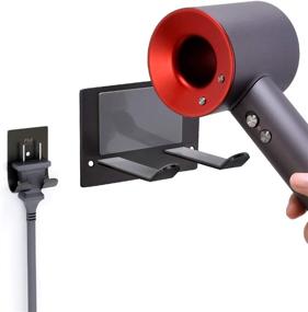 img 4 attached to 🏻 Wall-Mounted Hair Dryer Holder with Self-Adhesive, Stylish Organizer for Most Hair Dryers - Black