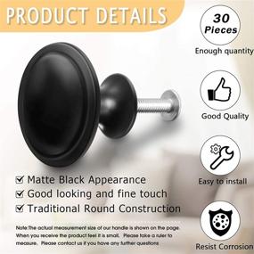 img 2 attached to Set of 30 Black Round Kitchen Cabinet Knobs - 1.2 Inch Handles for Cabinets, Drawers & Cupboards with Screws - Stylish Cabinet Hardware for Dresser Drawers
