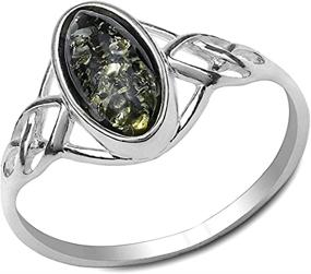 img 1 attached to 💍 Ian and Valeri Co. Celtic Oval Green Amber Sterling Silver Ring for Sale