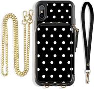 📱 zve iphone x wallet case: stylish polka dot design with crossbody chain & credit card slot for iphone xs, x - 5.8 inch - protective leather zipper case logo