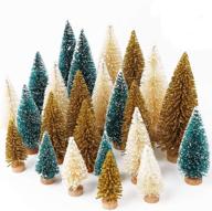 🎄 ourwarm 24pcs artificial frosted sisal christmas tree: diy crafts mini pine tree for table top decor, winter ornaments - green, gold, ivory logo