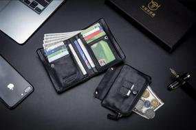 img 1 attached to 👜 Premium Genuine Leather Wallet with Multiple Zippers - Ultimate Men's Accessory