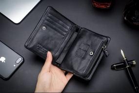 img 3 attached to 👜 Premium Genuine Leather Wallet with Multiple Zippers - Ultimate Men's Accessory