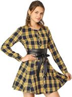 👗 allegra women's plaid sleeves belted fashion apparel logo