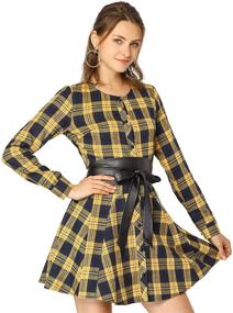 img 4 attached to 👗 Allegra Women's Plaid Sleeves Belted Fashion Apparel