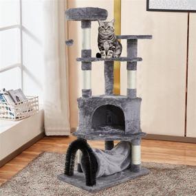 img 3 attached to 🐱 Multi-Level Cat Tree with Plush Condos, Dangling Balls, and Cat Tunnel - 49.6 inches