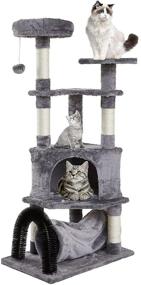 img 4 attached to 🐱 Multi-Level Cat Tree with Plush Condos, Dangling Balls, and Cat Tunnel - 49.6 inches