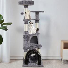 img 2 attached to 🐱 Multi-Level Cat Tree with Plush Condos, Dangling Balls, and Cat Tunnel - 49.6 inches