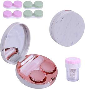 img 4 attached to 👁️ Marble Contact Lens Case Kit with Mirror - Portable Travel Box for Outdoor and Office Use, Including Lens Cleaner Solution Bottle and Tweezers Remover