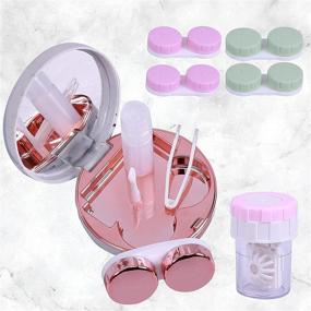 img 2 attached to 👁️ Marble Contact Lens Case Kit with Mirror - Portable Travel Box for Outdoor and Office Use, Including Lens Cleaner Solution Bottle and Tweezers Remover