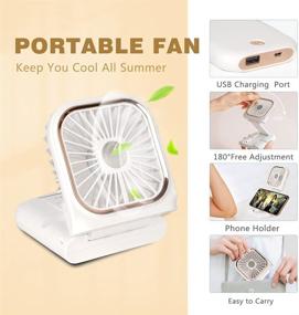 img 3 attached to 5-in-1 Portable Mini Fan with 3000mAh Power Bank and USB Rechargeable Personal Hand Fans - Small Battery Operated Fan with Phone Holder, Handheld and Desk Fan, 3 Speed Adjustable - Neck Lanyard Included - White