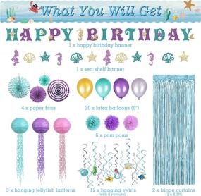 img 3 attached to Mermaid Party Decorations: All-in-One Pack with Birthday Banner, Jellyfish 🧜 Lanterns, Fringe Curtain, Paper Fans, Pom Poms, Hanging Swirl - 49pcs