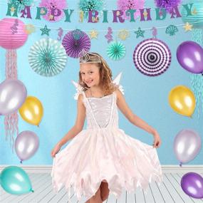 img 2 attached to Mermaid Party Decorations: All-in-One Pack with Birthday Banner, Jellyfish 🧜 Lanterns, Fringe Curtain, Paper Fans, Pom Poms, Hanging Swirl - 49pcs