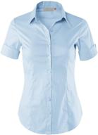 👕 maysix apparel women's short sleeve stretchy button down collar shirt blouse - office, formal, casual - xs-3xl логотип