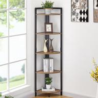 📚 fatorri rustic oak wood and metal tall corner bookshelf stand - 5 tier corner bookcase shelf for industrial décor logo