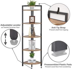 img 1 attached to 📚 FATORRI Rustic Oak Wood and Metal Tall Corner Bookshelf Stand - 5 Tier Corner Bookcase Shelf for Industrial Décor