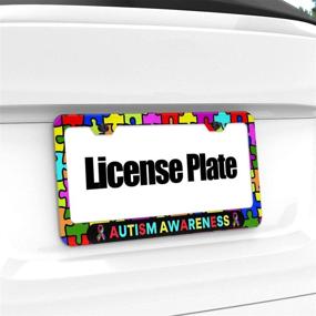 img 2 attached to 🧩 DZGlobal Autism Awareness Ribbon Puzzle Pieces License Plate Frame - 12x6 Inch Aluminum Metal Car Tag Holder with 2 Hole Screws
