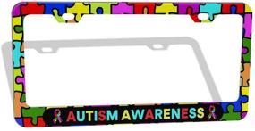 img 4 attached to 🧩 DZGlobal Autism Awareness Ribbon Puzzle Pieces License Plate Frame - 12x6 Inch Aluminum Metal Car Tag Holder with 2 Hole Screws