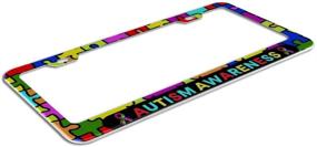 img 3 attached to 🧩 DZGlobal Autism Awareness Ribbon Puzzle Pieces License Plate Frame - 12x6 Inch Aluminum Metal Car Tag Holder with 2 Hole Screws