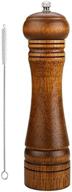 🧂 top-rated retro refillable wooden salt & pepper mill - solid oaken wood gourmet professional mills shaker - non-corrosive ceramic grinder - fine to coarse - large, 8 inches logo