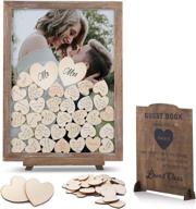 glm wedding guest book alternative: elegant drop top frame with 85 hearts, 2 large hearts, and sign - perfect for weddings, baby showers, and funeral receptions (brown) logo