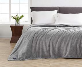 img 3 attached to 🛌 Nautica Home Plush Collection Blanket - Ultra-Soft Cozy Fleece, Lightweight Warm Bedding, Twin Size, Light Grey