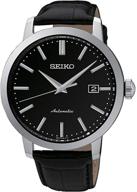 🕰️ seiko stainless steel автоматические мужские наручные часы с кожаным ремешком, черные, srpa27k1, круглогодичное. логотип