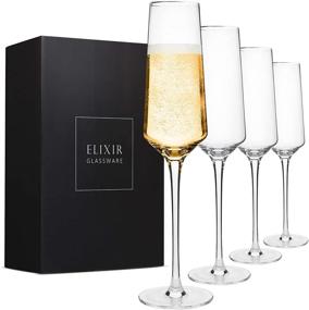 img 4 attached to 🥂 Premium Crystal Champagne Flutes - Set of 4 Hand-Blown Elegant Glasses, 100% Lead-Free - Perfect Wedding, Anniversary, or Christmas Gift - 8oz, Clear